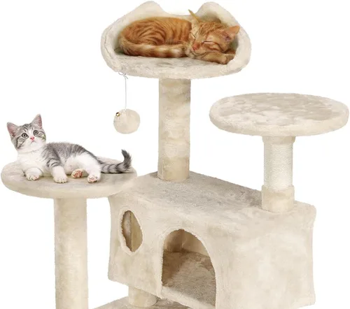 Miniatura 6 de Topeakmart Árbol para gatos de 54 pulgadas, torre para gatos con postes rascadores y percha para condominios grandes, muebles de casa con soporte