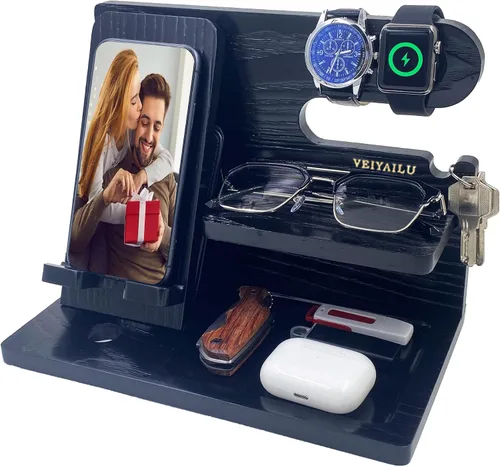 Miniatura 8 de VEIYAILU Regalos para hombres, novio, él, hermano, mesita de noche, organizador, regalos para papá de hija, hijo, estación de acoplamiento