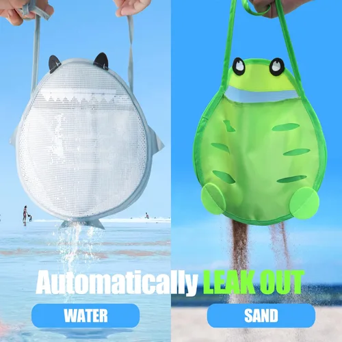 Miniatura 4 de Novelty Place Bolsa de concha marina para niños, bolsa de conchas de malla con correa para niños, bolsa de arena de playa, conchas de mar, verde