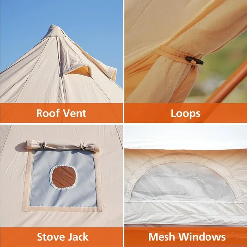 Miniatura 6 de Tienda de Campana de Lona con Toma de Estufa - Yurta Impermeable y Transpirable, Tienda de Glamping con Sábanas Desmontables para Fiesta de Camping