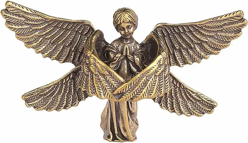Estatua de ángel de bebé rezando de cobre, bonita escultura conmemorativa de querubines de seis alas, portátil, tamaño pequeño, decoración del