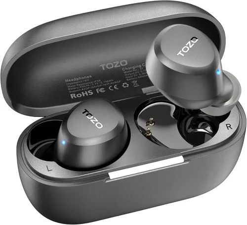 TOZO Auriculares inalámbricos A1 Bluetooth 5.3 de peso ligero en el oído IPX5 Auriculares impermeables 2 micrófonos para llamadas AI, auriculares