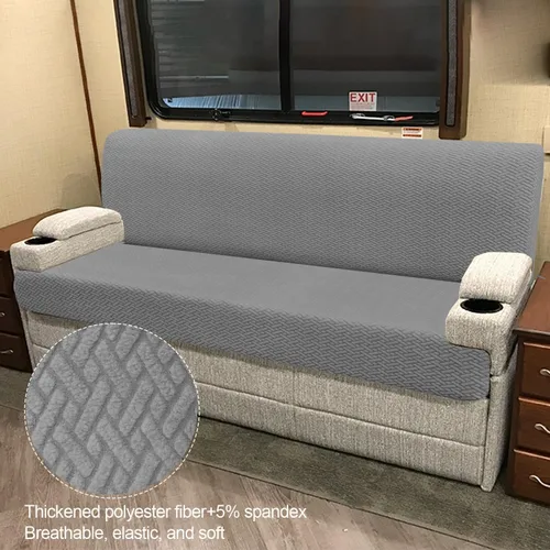 Miniatura 3 de Fundas de sofá de autocaravana para sofá cama - Fundas elásticas de respaldo y asiento de 2 piezas para sofás cama plegables Jackknife (gris)