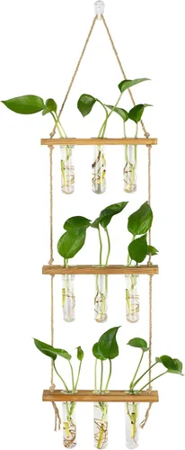 Miniatura 8 de Hyindoor Maceta Colgante de Pared Terrario Jarrón de Vidrio de 2 Niveles con Tubos de Ensayo, Estación de Propagación de Plantas, Colgadores