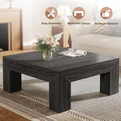 Miniatura 6 de Tribesigns Mesa de centro cuadrada de 39.4 pulgadas para sala de estar, mesa de cóctel central de granja con patas de madera resistentes, fácil