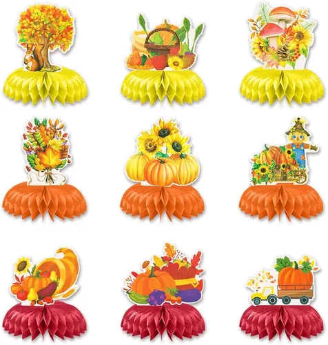 Miniatura 7 de Hying 9 centros de mesa de panal de otoño para mesa, centros de mesa de panal de Acción de Gracias, centros de mesa de hojas de arce de otoño