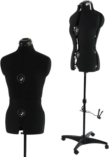 maniquí de vestido negro ajustable para costura, forma de cuerpo femenino, tallas 6-14, con 13 diales y ruedas desmontables, rango de altura de