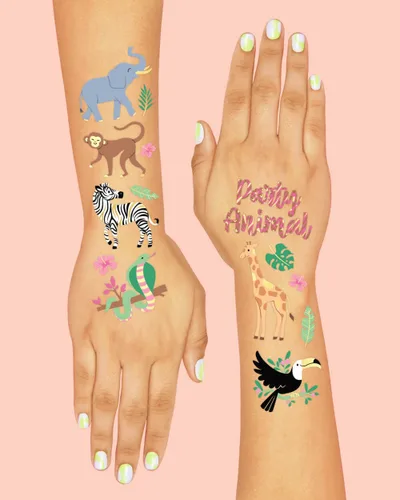 Miniatura 4 de xo, Fetti Tatuajes temporales de la selva - 36 estilos Arte de elefante + manualidades, suministros para fiesta de cumpleaños de animales