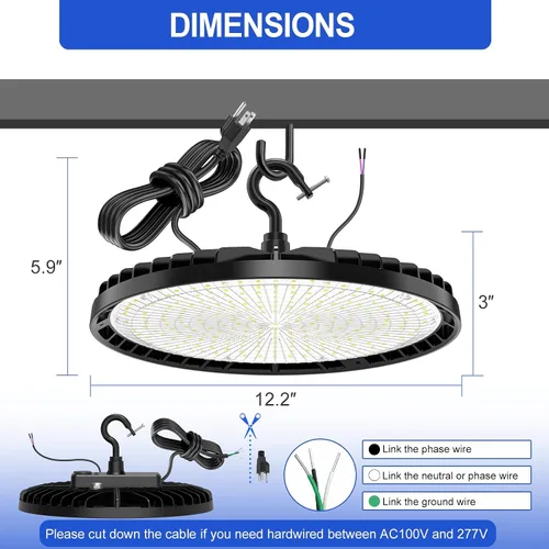 Miniatura 7 de BBESTLED UFO - Luz LED de alta bahía de 150 W, 120 W, 90 W, ajustable, 22,500 lúmenes, 4500 K, 5000 K, 5700 K, CCT, luces LED ajustables de alta