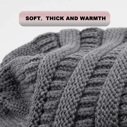 Miniatura 4 de Winter Knit Beanie for Women Satin Lined Cable Thick Chunky Cap Mens Soft Slouchy Warm Hat