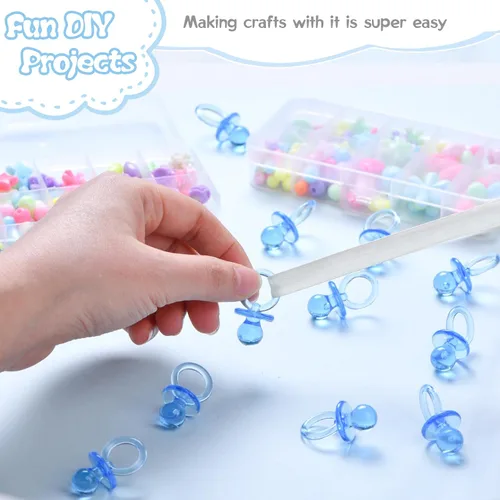 Miniatura 3 de 50 mini chupones para juegos de baby shower para niños, lindos chupetes de 1.25 pulgadas, chupete acrílico a granel para dispersión de mesa de Azul