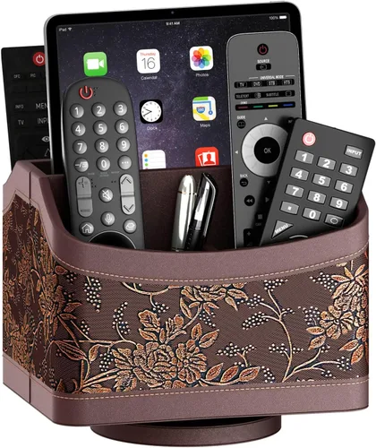Soporte de control remoto para mesa, tocadiscos de cuero, organizador, organizador para sostener controladores de TV, teléfono y suministros de