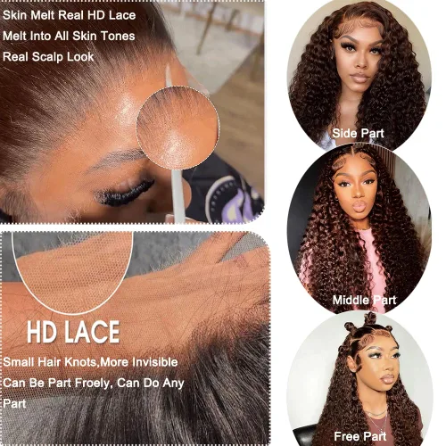 Miniatura 3 de Pelucas de cabello humano ondulado con encaje frontal transparente HD de 13 x 6 pulgadas, densidad 200, pelucas de ondas profundas para mujer