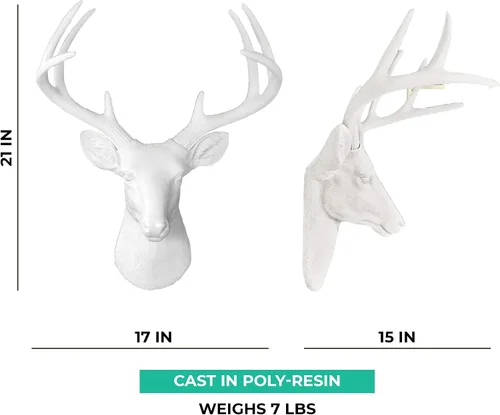 Miniatura 4 de Cabeza de ciervo, decoración de pared de Wall Charmers. Busto de imitación de taxidermia, metalizado, fabricado en resina, Poliresina, Blanco, L
