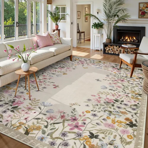 Miniatura 29 de Wonnitar Alfombra de área lavable de 2 x 3, alfombra de entrada floral verde, alfombra bohemia pequeña antideslizante para baño, alfombra suave