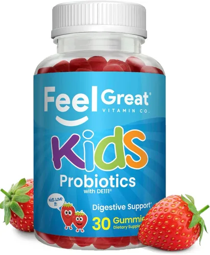 Feel Great USDA - Gomitas probióticas orgánicas para niños, probióticos masticables de fresa para salud digestiva y apoyo inmunológico, probióticos