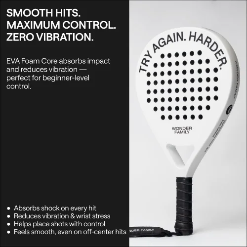 Miniatura 9 de Padel Racket with Overgrip & 2 Wristbands – Memory EVA Foam, Perfectly Balanced – Pala de Padel – Fiberglass Paddle for Beginners and Intermediates