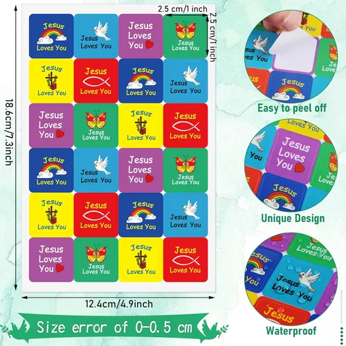 Miniatura 2 de Junkin 480 calcomanías religiosas con temática de Jesús te ama, calcomanías para niños, calcomanías cristianas, papel autoadhesivo multicolor