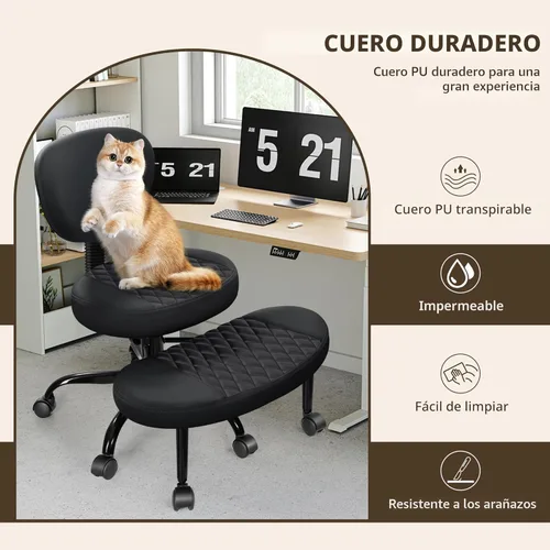 Miniatura 8 de AtHope - Silla de oficina ergonómica con patas cruzadas con ruedas - Altura ajustable para meditación, escritorio para TDAH y yoga - Diseño ancho