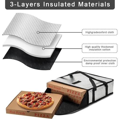 Miniatura 4 de Bolsas de pizza iceMi para entrega 22" X 22" X 5" - Libres de humedad, calentador de pizza térmico profesional, portacomida resistente, adecuado