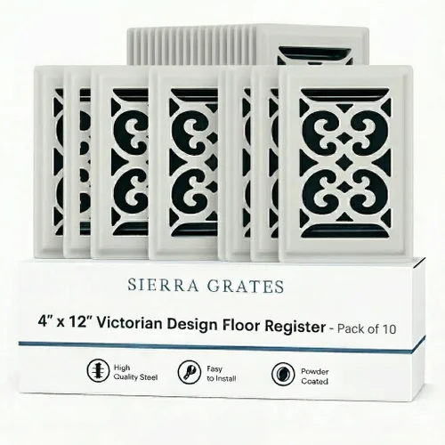 Miniatura 25 de Registro victoriano de piso de 4 x 10 pulgadas en acabado gris granito - Cubiertas de ventilación para piso del hogar - Cubiertas decorativas