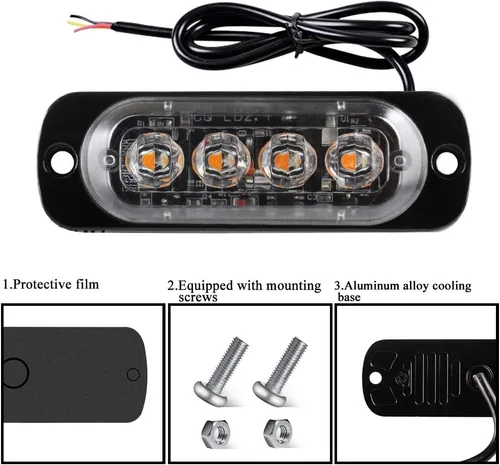 Miniatura 6 de 4 luces estroboscópicas de emergencia ultrafinas de 4 LED, montaje en superficie universal, 12-24 V, advertencia de emergencia, baliza
