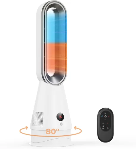 Ventilador de calentador y enfriador 2 en 1 sin aspas, calentadores de espacio silencioso de 1600 W y ventiladores de torre de 8 velocidades con