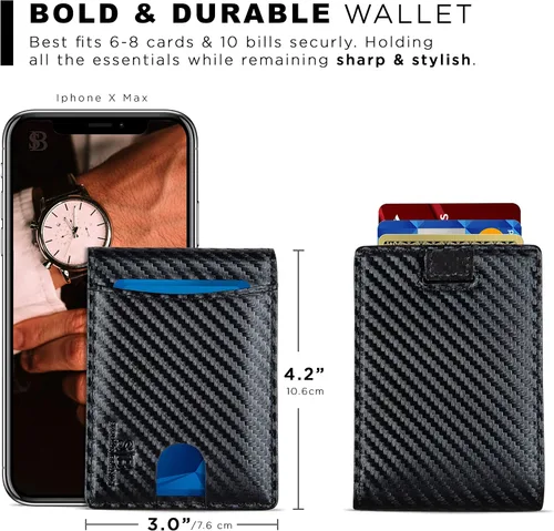 Miniatura 23 de SERMAN BRANDS RFID Blocking Slim Bifold Genuine Leather Thin Minimalist Front Pocket Wallets for Men Billfold Wallet Men Gift
