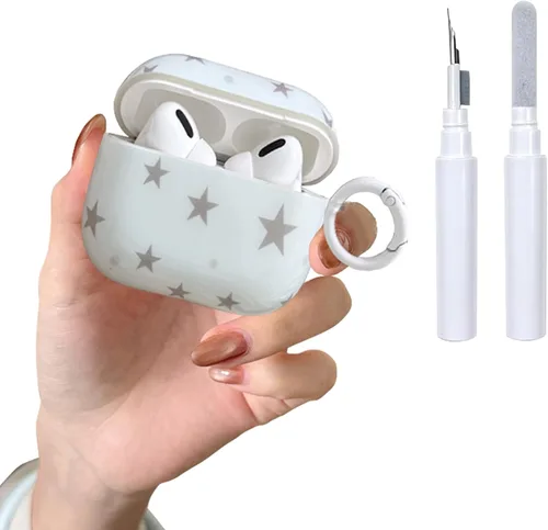 Miniatura 10 de Funda para AirPods 2/1 con diseño de estrella bonita, con kit limpiador protector de auriculares para AirPods de 2ª/1ª generación, color azul