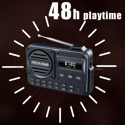 Miniatura 4 de Radio de bolsillo FM con carga USB-C, 2000 mAh, recargable, excelente recepción, altavoz transparente y conector para auriculares, pantalla LCD