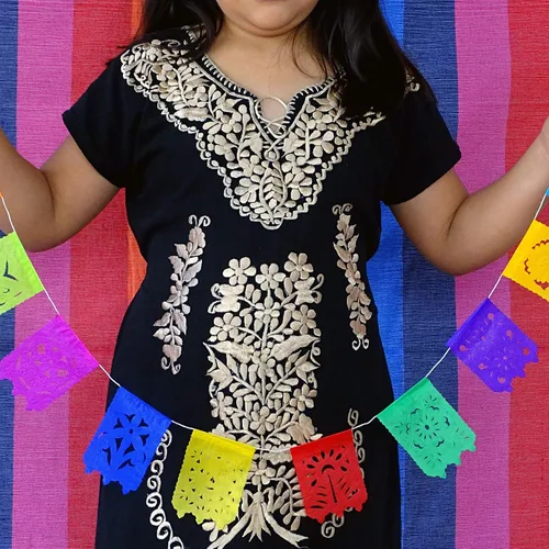 Miniatura 9 de Banderas pequeñas de papel picado, paquete de 5 unidades, decoraciones de pancarta de fiesta de 15 pies de largo, guirnalda de papel multicolor