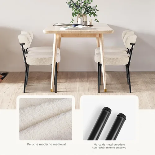 Miniatura 5 de Sweetcrispy Juego de 2 Sillas de Comedor, Sillas de Cocina Redondas Modernas de Mediados de Siglo Tapizadas en Boucle con Respaldo Curvado y Patas