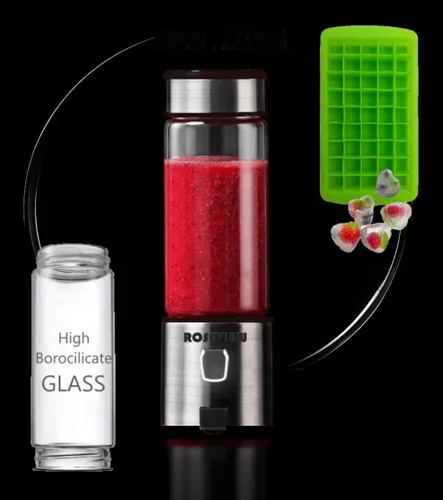Miniatura 8 de Batidora portátil para batidos ROSEVIEW Botella de vidrio recargable por USB, mini batidos de hielo de mano, exprimidor de 2 mezclas Inalámbrico