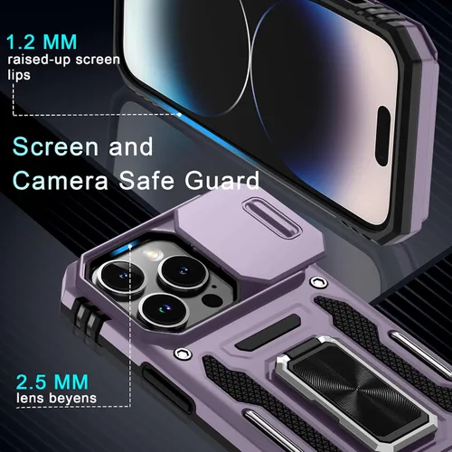 Miniatura 290 de DEERLAMN Funda para iPhone Xs Max con funda deslizante para cámara + protector de pantalla, soporte giratorio de anillo de grado militar a prueba