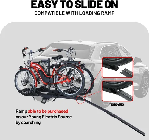 Miniatura 6 de Young Electric Soporte de enganche para bicicleta eléctrica de 200 libras, estilo plataforma para autos, camiones, SUV, furgonetas, caravanas, se