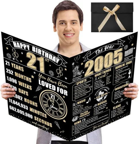 Miniatura 21 de Turypaty Tarjeta de 10 cumpleaños grande con sobre para niños y niñas, libro de firmas de invitados gigante de feliz 10 cumpleaños en negro y oro