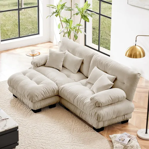Miniatura 93 de Sofá modular de gran tamaño de 94 pulgadas, sofás seccionales grandes de color beige y blanco para sala de estar, juego de sofá de terciopelo, sofás