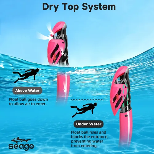 Miniatura 5 de Seago Juego de máscara de buceo de buceo en seco, vista amplia de 180⁰, a prueba de fugas, antivaho, ajuste cómodo para adultos