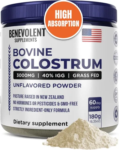 Suplemento en polvo de calostro bovino (3000 mg + 40% IgG + sin rellenos) apoya la salud intestinal y digestiva, recuperación muscular y