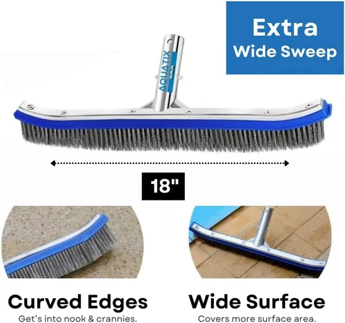 Miniatura 4 de Aquatix Pro Cabezal de cepillo de piscina, resistente de 18 pulgadas para limpiar paredes y pisos, cerdas de acero inoxidable, parte trasera