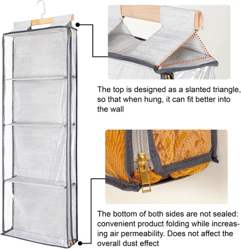 Miniatura 5 de Almacenamiento de hilo colgante con 4 bolsillos grandes, organizador de tejido transparente con cremalleras para los amantes del ganchillo, soporte