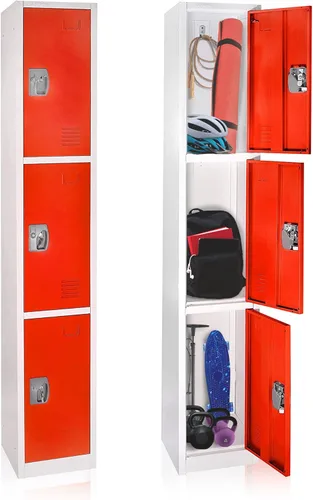 Miniatura 10 de AdirOffice Armario escolar grande con 3 puertas y 3 ganchos para almacenamiento de garaje, armarios de almacenamiento de oficina (3 puertas, verde)