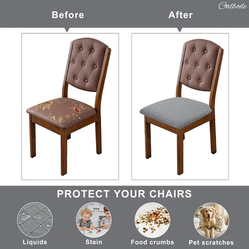 Miniatura 5 de CALBODE Juego de 4 fundas de asiento impermeables para sillas de comedor con funda elástica de tela jacquard, fundas extraíbles y lavables
