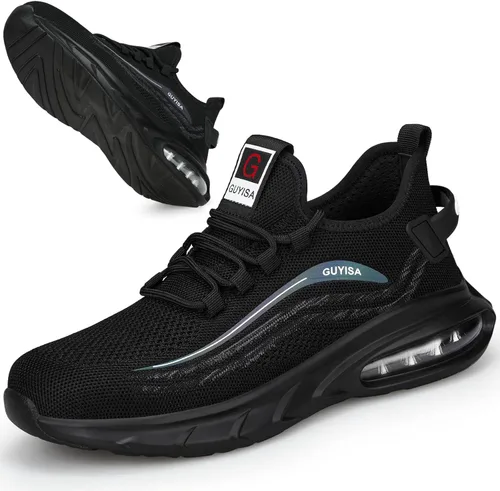 GLANOUDUN Zapatos de punta de acero para hombre, ligeros, con amortiguación de aire, zapatos de trabajo de seguridad indestructibles, zapatos de