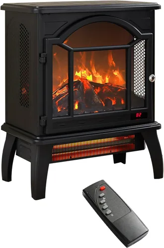 Miniatura 10 de Calentador eléctrico independiente de chimenea de 17 pulgadas con efecto de llama 3D (negro, 17 pulgadas)