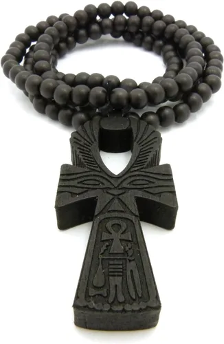 Miniatura 2 de Grabado Egipcio Ankh Colgante 8mm 36" Bead Collar de madera (3colores disponibles)