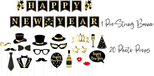 Miniatura 6 de Sirve 30 Paquete completo de fiesta Kit esencial de feliz Año Nuevo Platos de papel de cena de 9 pulgadas Platos de papel de postre de 7