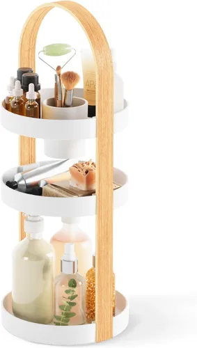 Miniatura 10 de Umbra Bellwood Caddy, organizador para maquillaje y cosméticos, contenedor ligero y duradero con mango de madera y divisores extraíbles, pequeño