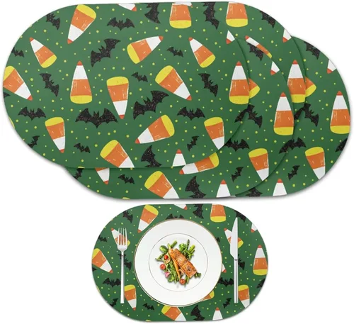 Miniatura 44 de Pumpkin Placemats Set of 4 Ghost Non Slip Washable Heat Resistant Place Mats 12x18 Inch Round Tablemats for Dining Kitchen Party Daily Table Decor