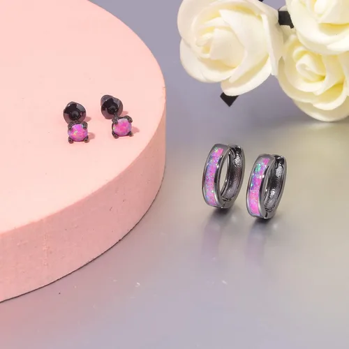 Miniatura 15 de CiNily Aretes Huggie de ópalo con bisagras, chapados en oro, hipoalergénicos, pequeños aretes de aro para mujeres, adolescentes, niñas, hombres